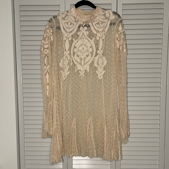 Free People Pink Coquette Bell-Sleeve Mini Dress - Picture 2 of 6